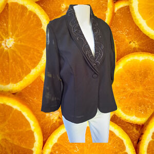 Danny‎ & Nicole Black Blouse with Sheer Arms and Decorative Collar Size 12P